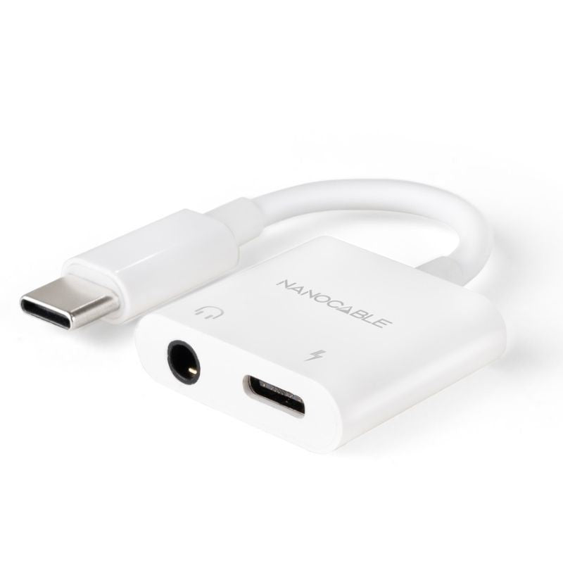 Adaptador de Áudio Nanocable 10.24.1206 / USB Tipo C Macho - Jack 3.5 Fêmea / USB Tipo C Fêmea / Br…