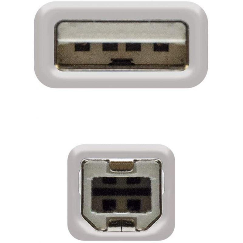 Cabo USB 2.0 para Impressora Nanocable 10.01.0103 / USB Tipo B Macho - USB Macho / 1,8m / Bege