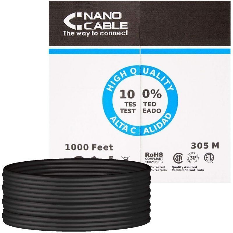 Nanocable 10.20.0504-ext-bk Cat.6 / 305m / Enrolador de Cabo UTP RJ45 para Exterior / À Prova de Ág…