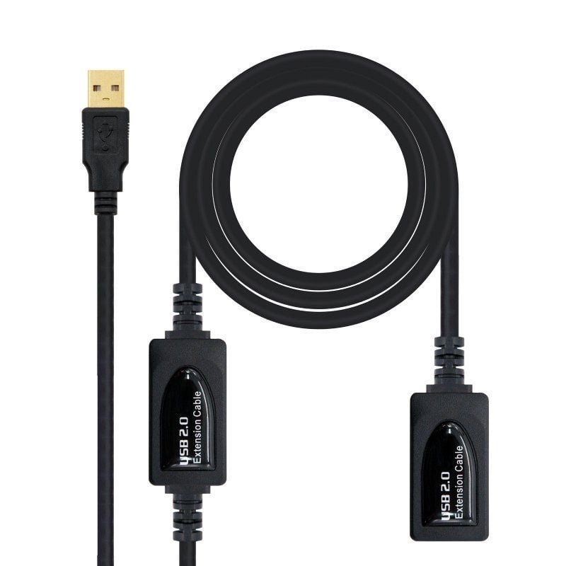 Cabo de Extensão USB 2.0 Nanocable 10.01.0212 / USB Macho - USB Fêmea / 10m / Preto