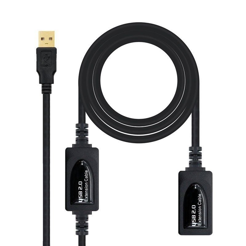Cabo de Extensão USB 2.0 Nanocable 10.01.0213 / USB Macho - USB Fêmea / 15m / Preto