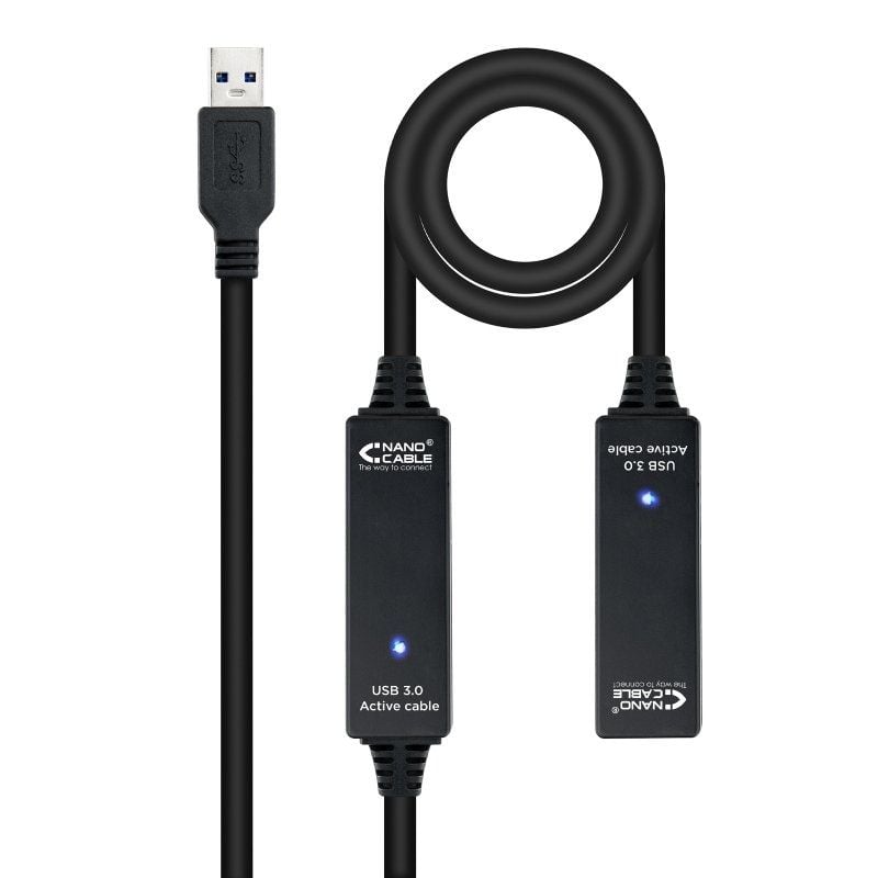 Cabo de Extensão USB 3.0 Nanocable 10.01.0313 / USB Macho - USB Fêmea / 15m / Preto