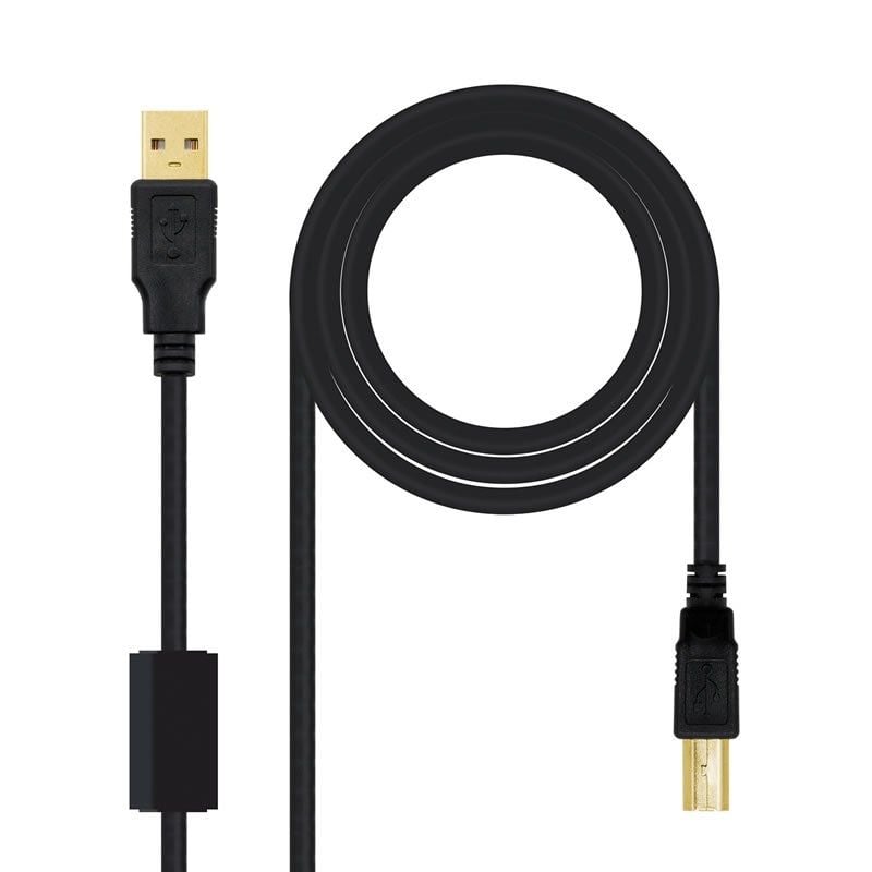 Cabo USB 2.0 para Impressora Nanocable 10.01.1202 / USB Tipo B Macho - USB Macho / 2m / Preto