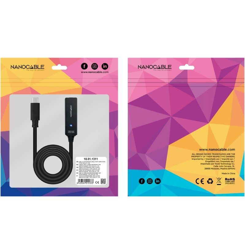 Cabo de Extensão USB Type-c 3.2 com Amplificador Nanocable 10.01.1311 / USB Type-c Macho - USB Type…