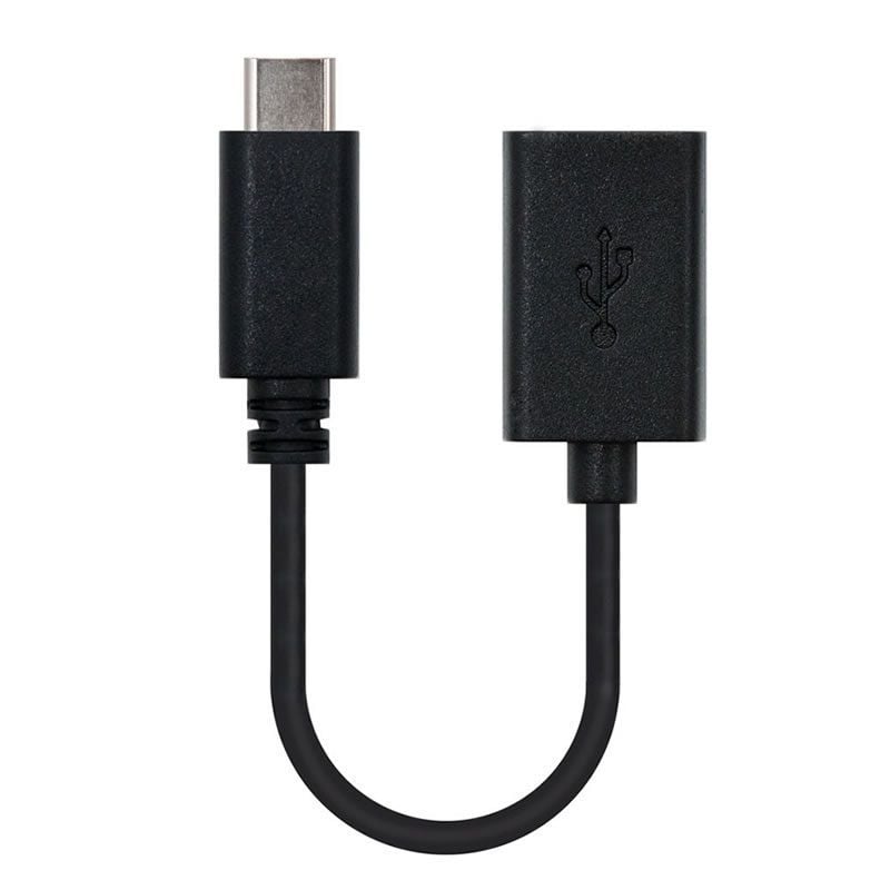 Cabo USB 2.0 Tipo C Nanocable 10.01.2400 / USB Tipo C Macho - USB Fêmea / 15cm / Preto