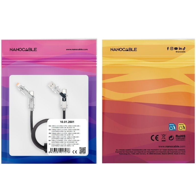 Cabo USB 2.0 Tipo C Nanocable 10.01.2601 / Macho USB Tipo C + Macho USB - Macho USB Tipo C + Macho…