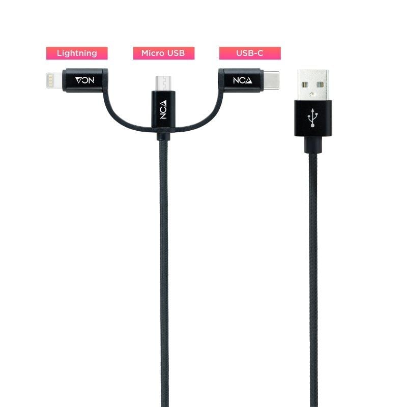 Cabo USB 2.0 Nanocable 10.01.3200 / Macho Lightning - Macho Micro USB / Macho USB Tipo C / 1m / Pre…