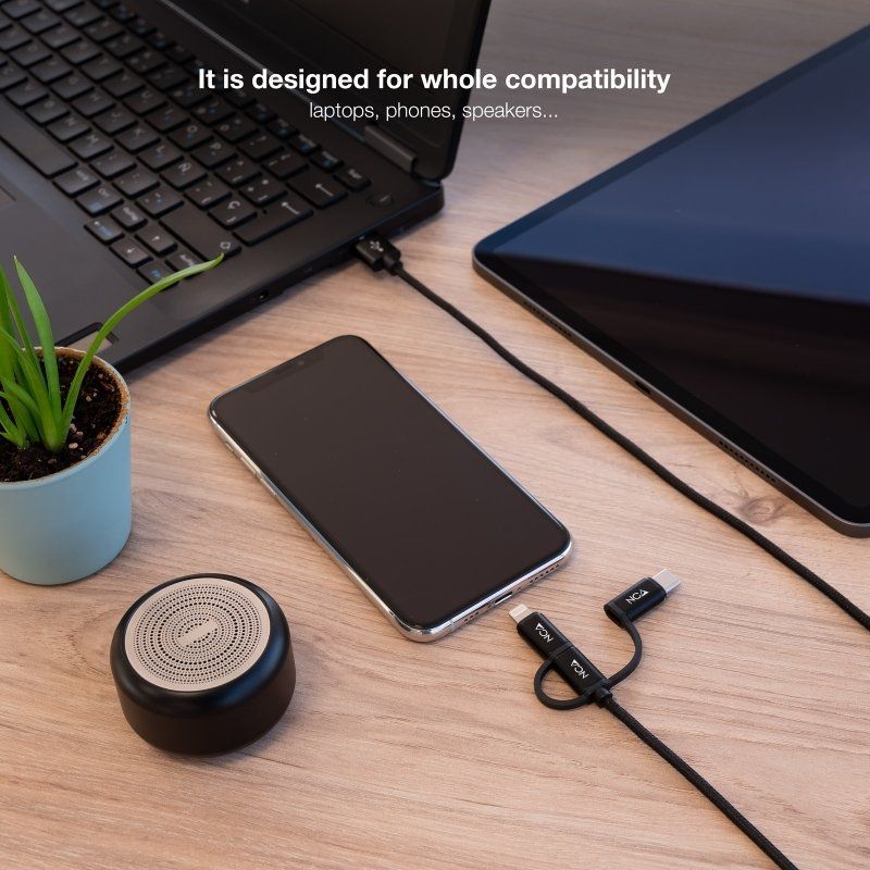 Cabo USB 2.0 Nanocable 10.01.3200 / Macho Lightning - Macho Micro USB / Macho USB Tipo C / 1m / Pre…