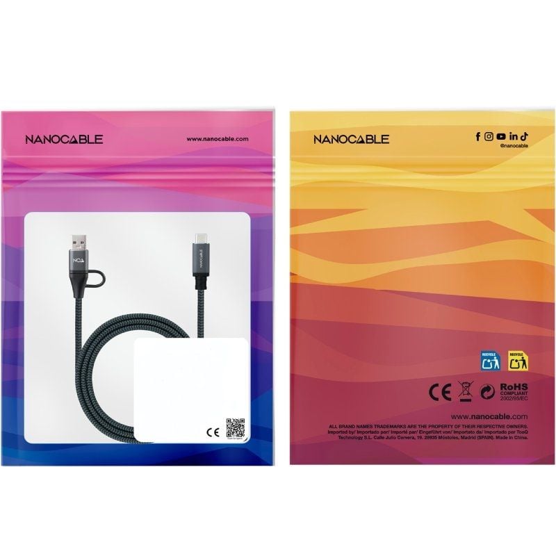 Cabo USB 3.2 Tipo C Nanocable 10.01.4113-comb / USB Tipo C Macho + USB Macho - USB Tipo C Macho / A…