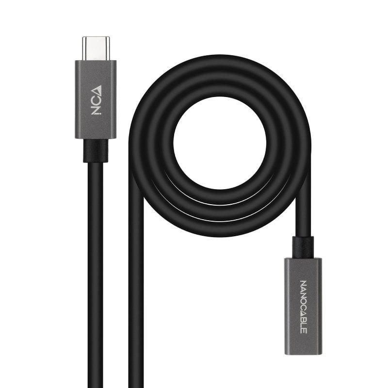 Cabo de Extensão USB 3.2 Nanocable 10.01.4400 / USB Tipo C Macho - USB Tipo C Fêmea / 50cm / Preto