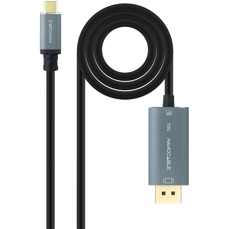 Cabo Conversor Nanocable 10.15.5022 / USB Tipo C Macho - Displayport Macho / 2m / Preto