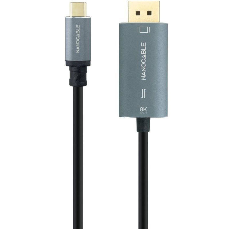 Cabo Conversor Nanocable 10.15.5022 / USB Tipo C Macho - Displayport Macho / 2m / Preto