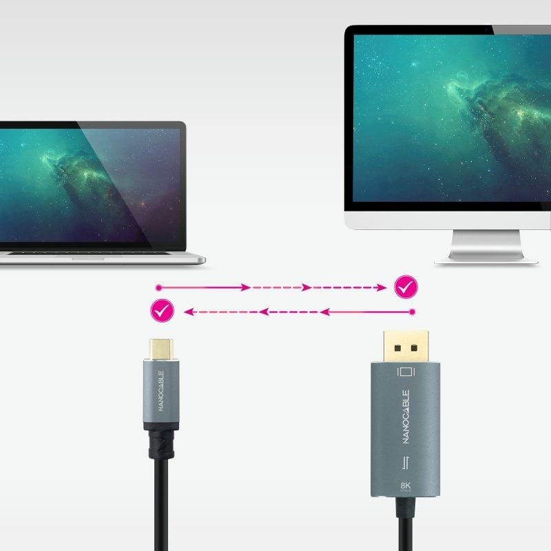 Cabo Conversor Nanocable 10.15.5022 / USB Tipo C Macho - Displayport Macho / 2m / Preto