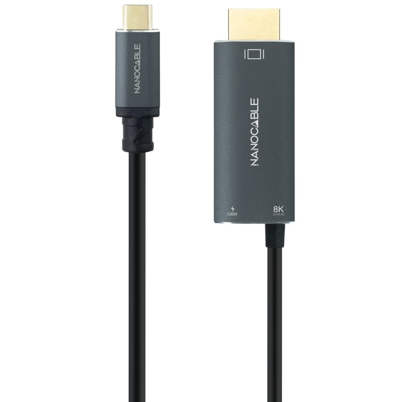 Cabo Conversor Nanocable 10.15.5182 / USB Tipo C Macho - HDMI 8K Macho / USB Tipo C Fêmea / Até 100…