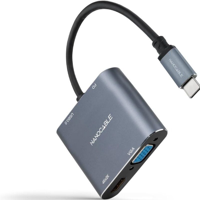 Nanocable 10.16.4304 Conversor / USB Tipo C Macho / HDMI 4K Fêmea - VGA Fêmea - USB Tipo C PD Fêmea…