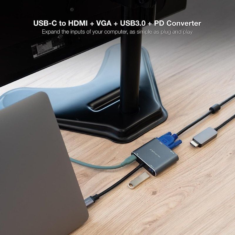 Nanocable 10.16.4304 Conversor / USB Tipo C Macho / HDMI 4K Fêmea - VGA Fêmea - USB Tipo C PD Fêmea…