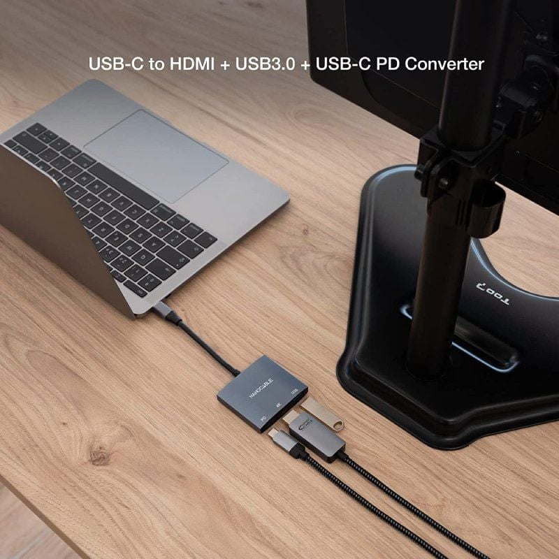 Nanocable 10.16.4306 USB Type-c / HDMI 4K Fêmea - USB Fêmea - USB Type-c PD / 15cm / Cinzento
