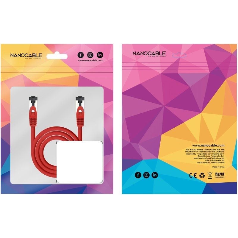 Cabo de Rede RJ45 SSTP Nanocable 10.20.2001-r Cat.8.1 / 1m / Vermelho