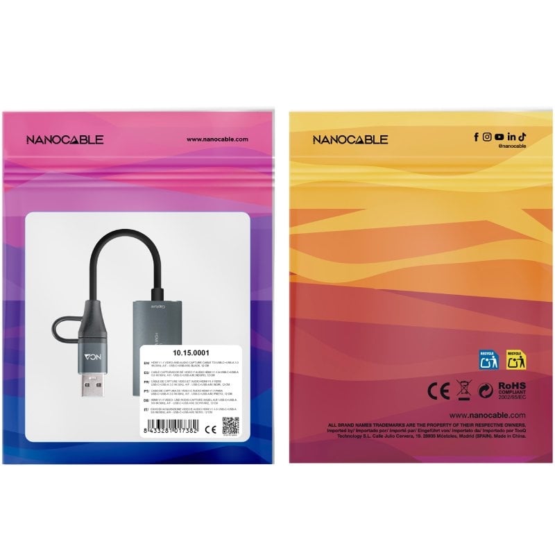 Nanocable Capturador de Vídeo Externo 10.15.0001 / USB Tipo C - USB 3.0