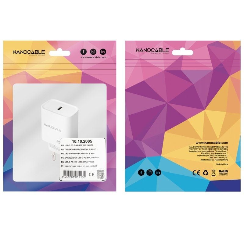 Carregador de Parede Nanocable 10.10.2005 / 1xusb Type-c / 20W / Branco