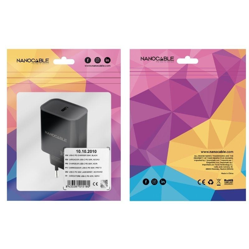 Carregador de Parede Nanocable 10.10.2010 / 1xusb Type-c / 30W / Preto