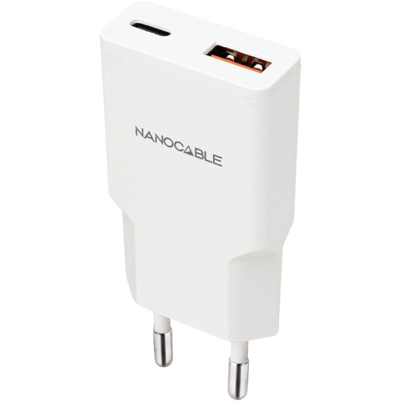 Carregador de Parede Nanocable 10.10.2022 / 1xusb Type-c / 1xusb / 20W / Branco