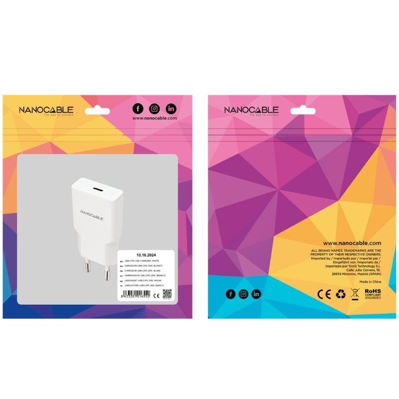 Carregador de Parede Nanocable 10.10.2024 / 1xusb Type-c / 25W / Branco