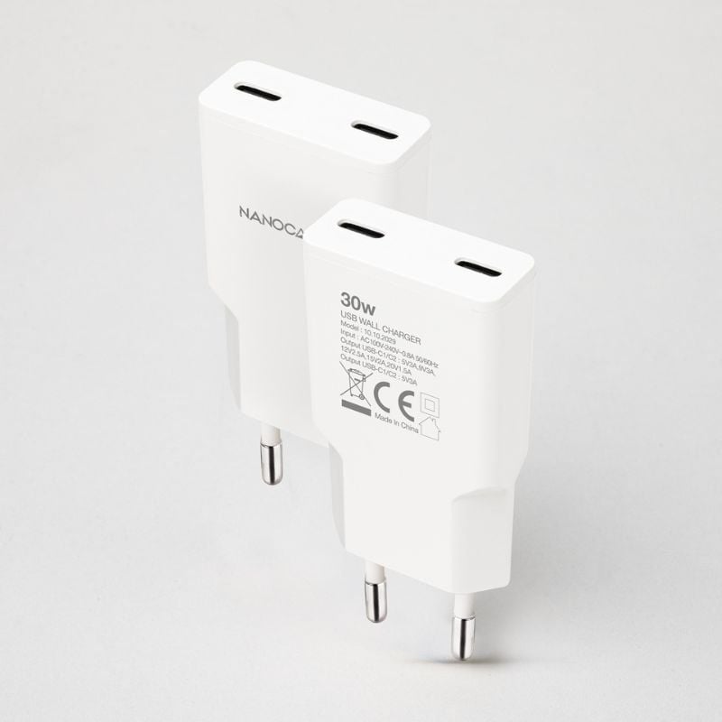 Carregador de Parede Nanocable 10.10.2029 / 2xusb Type-c / 30W / Branco
