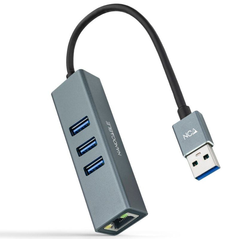 Hub USB 3.0 Nanocable 10.03.0407 / 3xusb / 1xrj45 / Cinzento