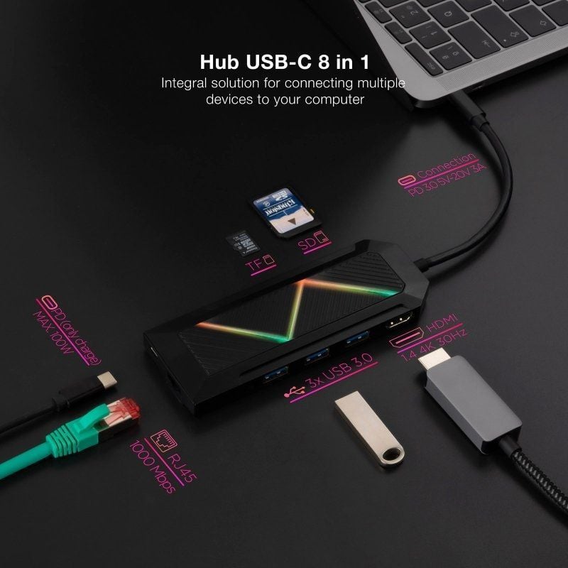 Docking USB Type-c Nanocable 10.16.0801 / 3xusb / 1xusb Type-c PD / 1xhdmi / 1xrj45 / 1xsd TF Card…