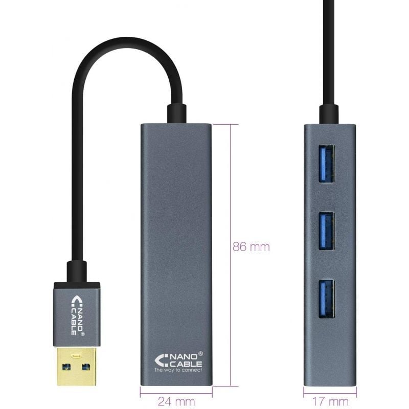 Hub USB 3.0 Nanocable 10.16.4402 / 4xusb / Cinzento