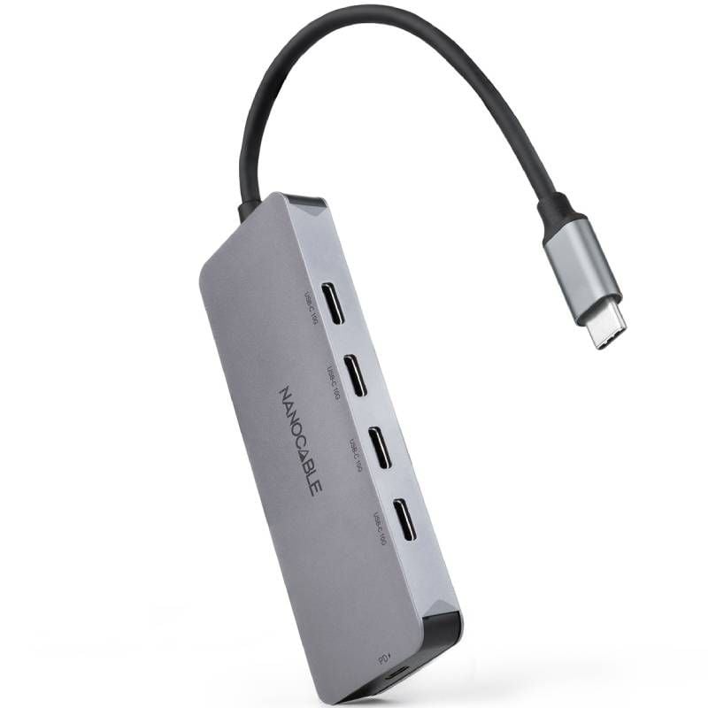 Concentrador USB Tipo C Nanocable 10.16.4505 / 4xusb Tipo C / 1xusb Tipo C DP / Cinzento