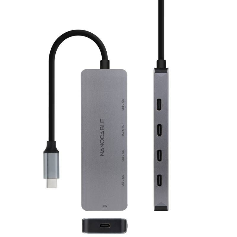 Concentrador USB Tipo C Nanocable 10.16.4505 / 4xusb Tipo C / 1xusb Tipo C DP / Cinzento