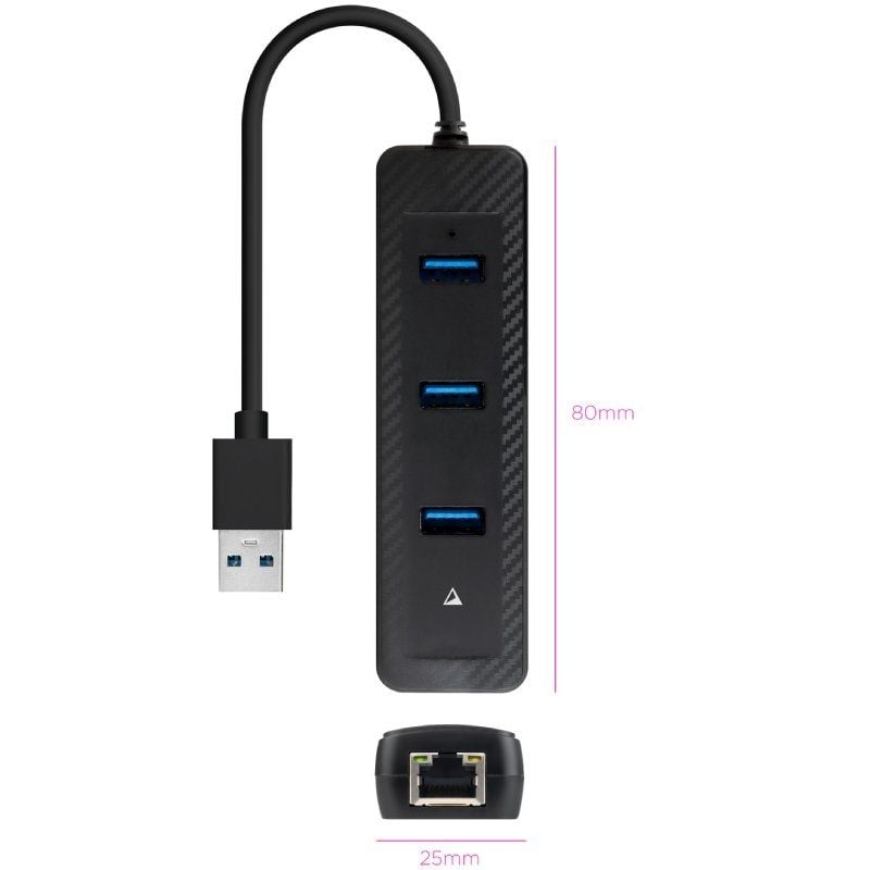 Hub USB 3.0 Nanocable 10.16.4604 / 3xusb / 1xrj45 / Preto