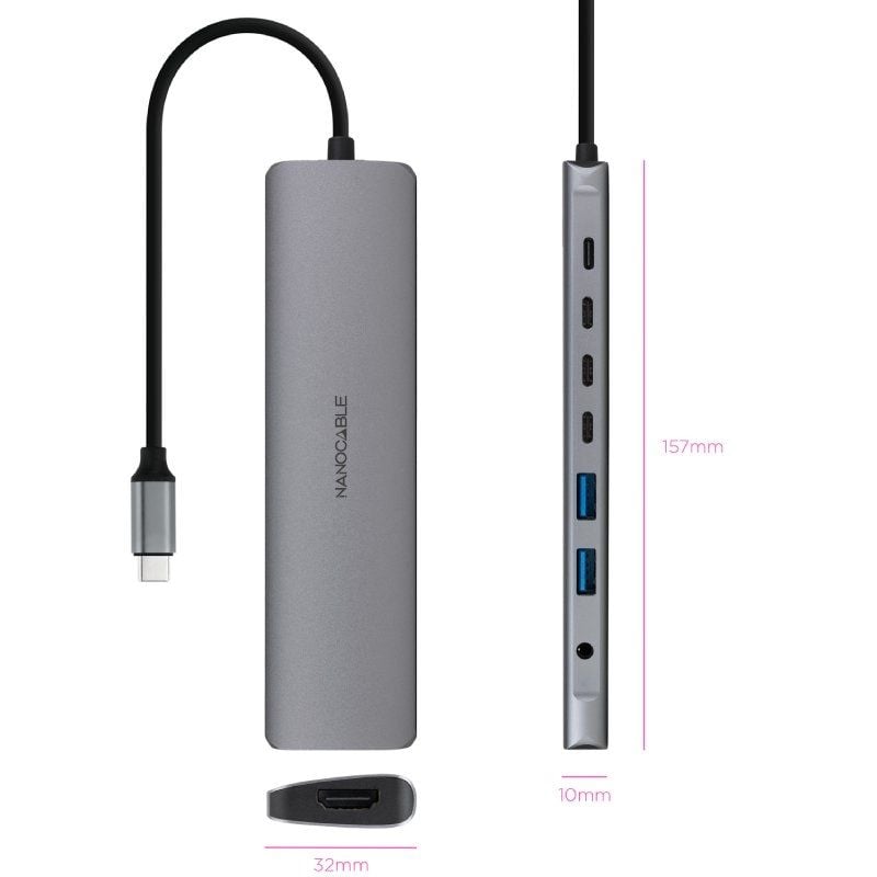 Docking Type-c Nanocable 10.16.4608 / 2xusb / 3xusb Type-c / 1xhdmi 4K / 1xjack 3.5 / 1xusb Type-c…