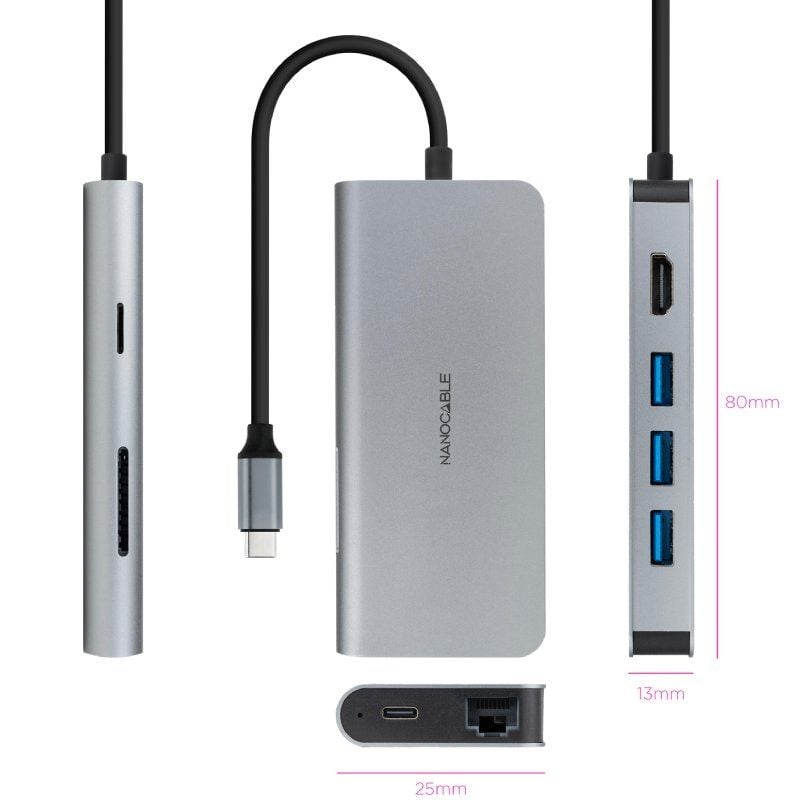 Docking C-type Nanocable 10.16.4609 / 3xusb / 1xhdmi 4K / 1xrj45 / 1xleitor de Cartões / 1xusb C-ty…