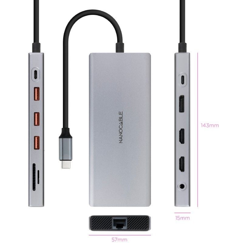 Docking C-type Nanocable 10.16.4612 / 3xusb / 1xusb Type-c / 2xhdmi 4K / 1xdisplayport / 1xrj45 / 1…