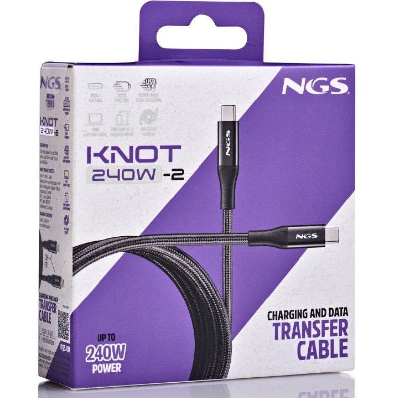 Cabo USB 4.0 Tipo C NGS KNOT / Macho USB Tipo C - Macho USB Tipo C / Até 240W / 40gbps / 2m / Preto