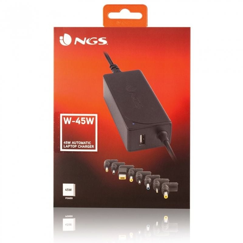 Carregador de Computador Portátil NGS W-45w / 45W / Automático / 8 Conectores / Tensão 19-20v / 1 U…