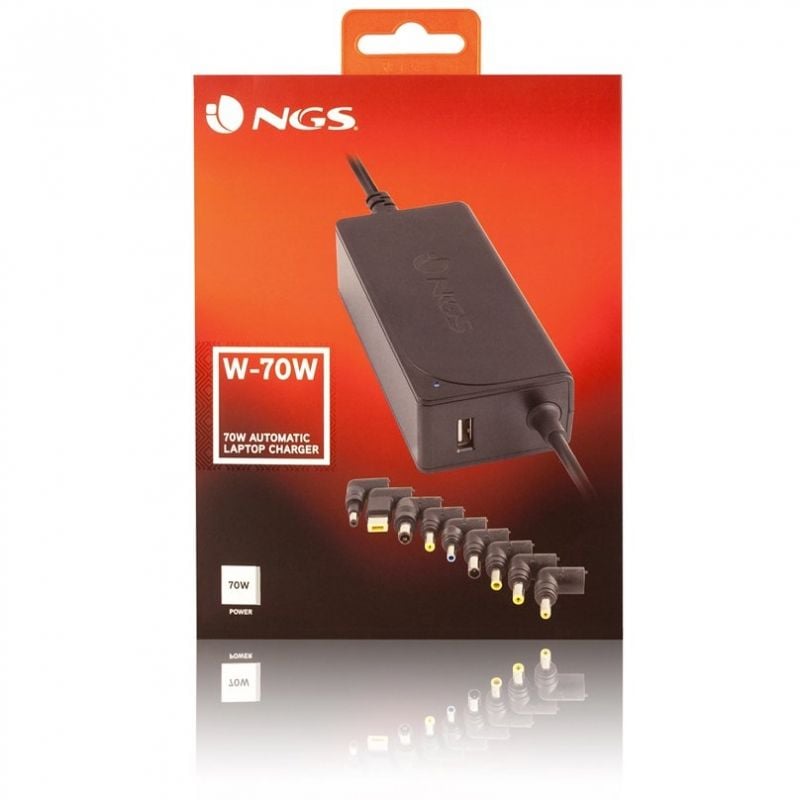 Carregador para Computador Portátil NGS W-70w / 70W / Automático / 9 Conectores / Tensão 18,5-20v /…