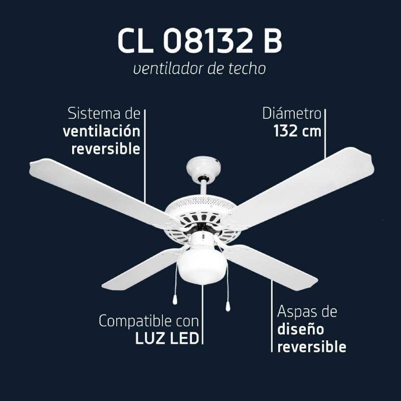 Ventilador de Teto Orbegozo CL 08132 B / 60W / 4 Pás 132cm / 3 Velocidades
