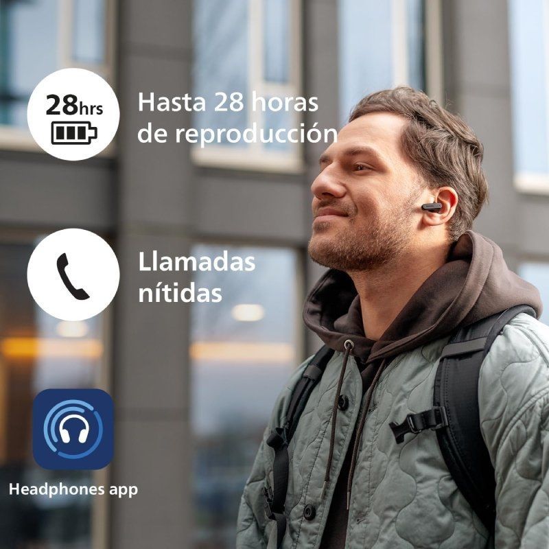 Auricular Bluetooth Philips TAT2139BK com Estojo de Carregamento / 7h de Autonomia / Preto