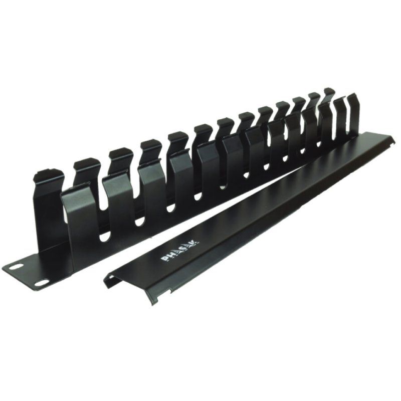 Painel de Gestão de Cabos com Tampa para Rack de 19" Phasak PA 5095 / Altura 1U