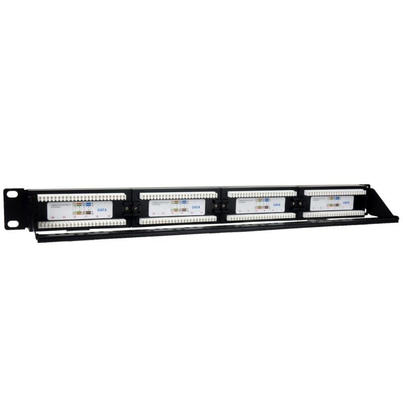 Phasak PU 2424 Patch Panel / 24 Portas / Cat.6 / 1U Altura / Gestão de Cabos