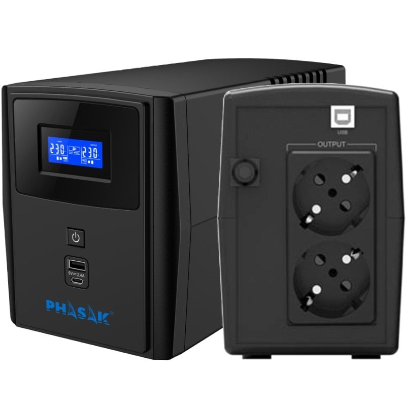 UPS Interativa Phasak SIRIUS 800 VA / 800 VA - 480 W / 2 Saídas / Formato Torre