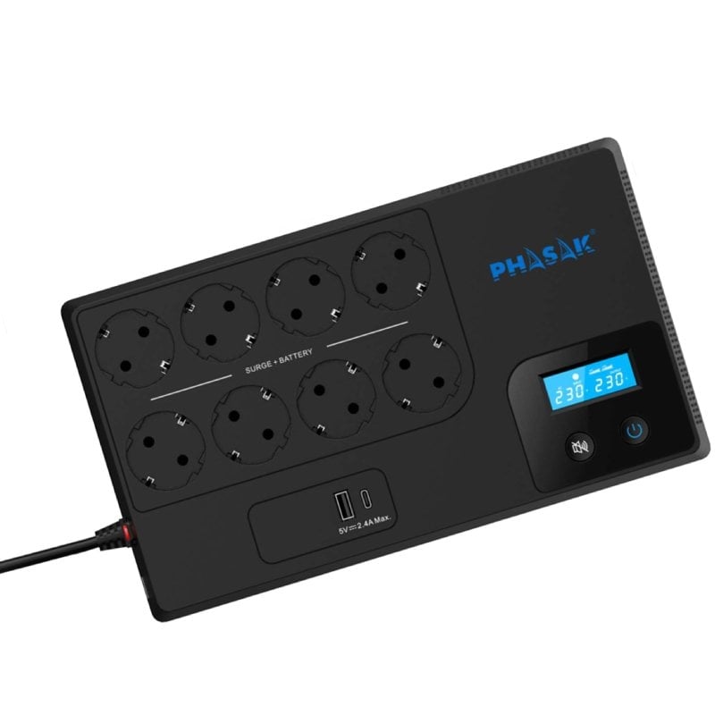 UPS Phasak Smart Home da Sai, Linha Interativa, 1050 VA / 1050 Va-600 W / 8 Saídas / Formato em Blo…