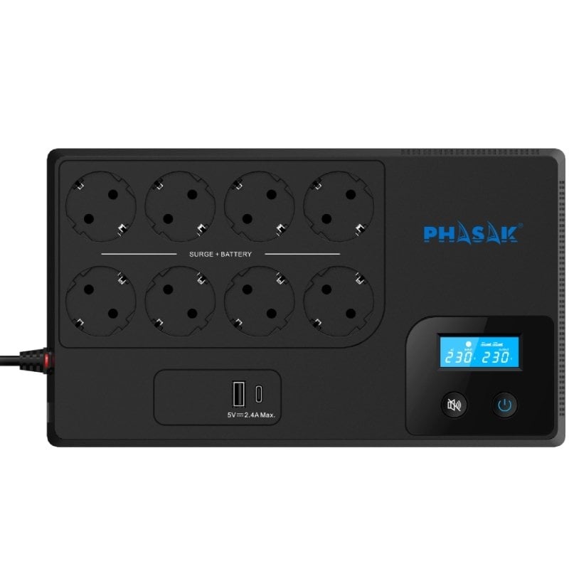 UPS Phasak Smart Home da Sai, Linha Interativa, 1050 VA / 1050 Va-600 W / 8 Saídas / Formato em Blo…
