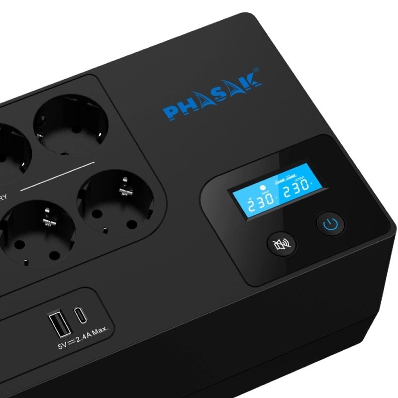 UPS Phasak Smart Home da Sai, Linha Interativa, 1050 VA / 1050 Va-600 W / 8 Saídas / Formato em Blo…