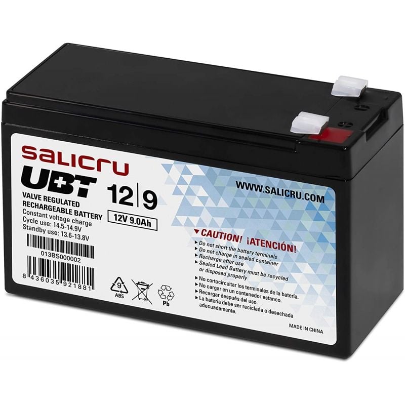Bateria Salicru UBT 12 / 9 Compatível com a UPS Salicru de Acordo com as Especificações.