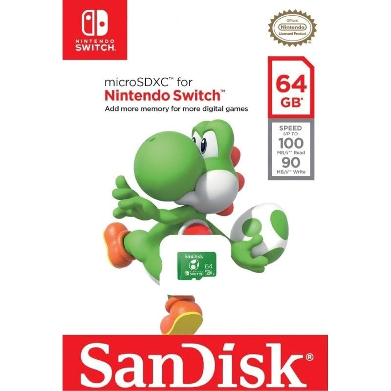 Cartão de Memória Sandisk Nintendo Switch 64GB Microsd XC Uhs-i / Classe 10 / 100mbs